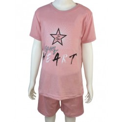 Pijama copii roz cu imprimeu stea tricou  si pantaloni scurti  PJCCF015