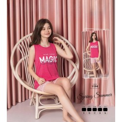 Pijama copii fucsia cu imprimeu maiou si pantaloni scurti  PJCCF020 Pijama copii fucsia cu imprimeu maiou si pantaloni scurti  PJCCF020