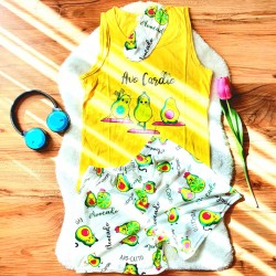 Pijama Dama cu Masca de dormit Maiou si Pantaloni Scurti Avocado Galben PJD024 Pijama Dama cu Masca de dormit Maiou si Pantaloni Scurti Avocado Galben PJD024