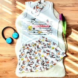 Pijama Dama Alba cu Masca de dormit, Maiou si Pantaloni Scurti  PJD026 Pijama Dama Alba cu Masca de dormit, Maiou si Pantaloni Scurti  PJD026