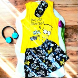 Pijama Dama Galbena cu Masca de dormit Maiou si Pantaloni Scurti Eat my Shorts PJD029 Pijama Dama Galbena cu Masca de dormit Maiou si Pantaloni Scurti Eat my Shorts PJD029