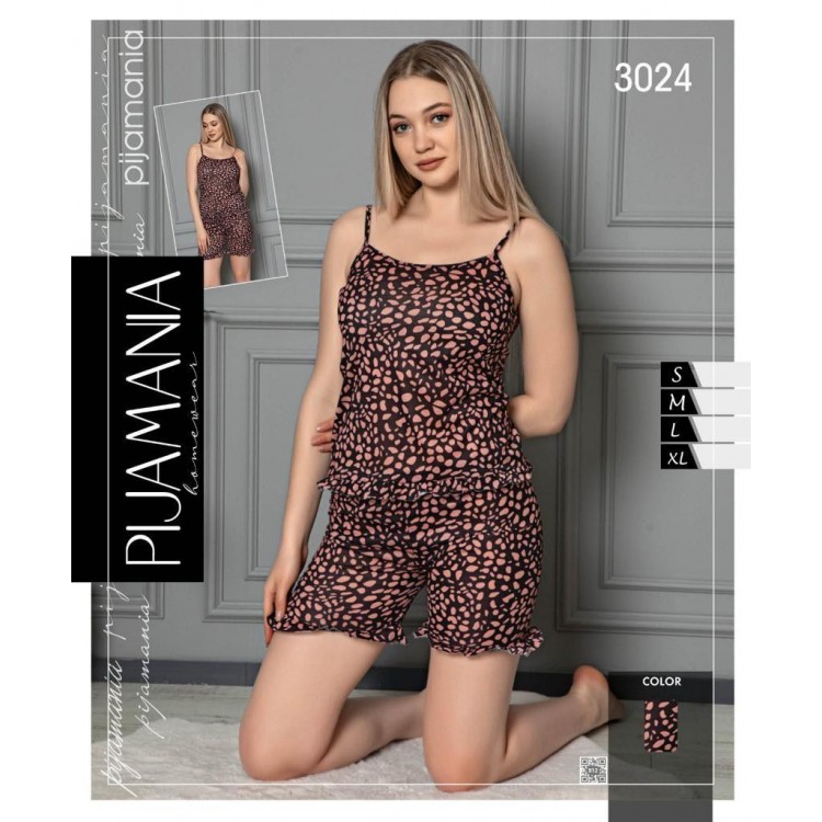 Pijama dama visinie din  bumbac cu elastan lejera  maiou  si pantaloni scurti PJD045