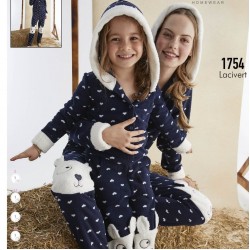 Salopeta Cocolino Dama Mama Bleumarin cu Imprimeu Inimioare Albe cu Gluga si Buzunare PJD060 Salopeta Cocolino Dama Mama Bleumarin cu Imprimeu Inimioare Albe cu Gluga si Buzunare PJD060