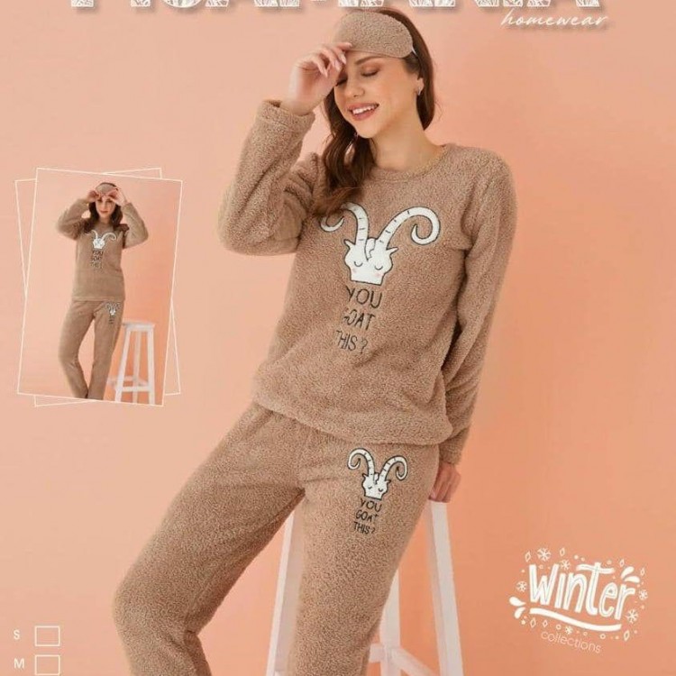 Pijama Cocolino Dama Capucino cu Imprimeu Capricorn PJD066