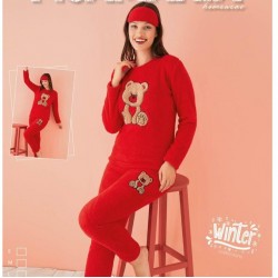 Pijama Cocolino Dama Rosie cu Imprimeu si Masca Somn PJD068 Pijama Cocolino Dama Rosie cu Imprimeu si Masca Somn PJD068