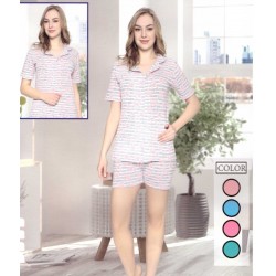 Pijamale dama dungi gri si alb cu nasturi din 2 piese cu bluza si pantaloni scurti cu imprimeu iepuras PJD085 Pijamale dama dungi gri si alb cu nasturi din 2 piese cu bluza si pantaloni scurti cu imprimeu iepuras PJD085