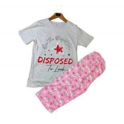 Pijama Dama batal tricou gri cu imprimeu stea si pantaloni roz trei sferturi PJD086