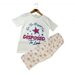 Pijama Dama batal alba tricou cu imprimeu stea si pantaloni trei sferturi PJD086 Pijama Dama batal alba tricou cu imprimeu stea si pantaloni trei sferturi PJD086