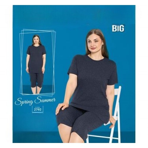 Pijama Dama bleumarin tricou si pantaloni trei sferturi PJD096