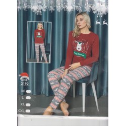 Pijamale dama din doua piese de Craciun bluza  cu imprimeu ren si pantaloni lungi  PJD102 Pijamale dama din doua piese de Craciun bluza  cu imprimeu ren si pantaloni lungi  PJD102