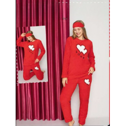 Pijama Cocolino Dama Rosie cu imprimeu inimi si Masca Somn PJD103 Pijama Cocolino Dama Rosie cu imprimeu inimi si Masca Somn PJD103