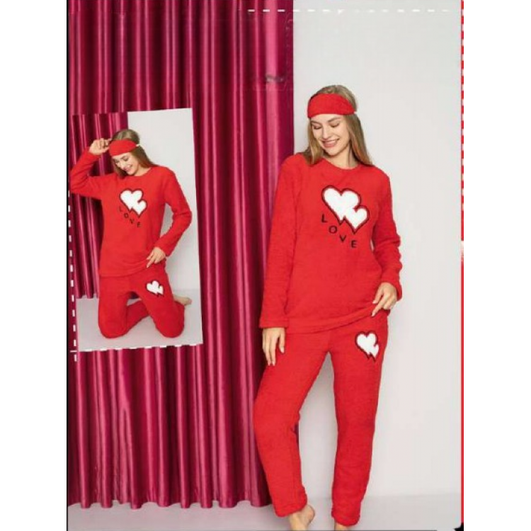 Pijama Cocolino Dama Rosie cu imprimeu inimi si Masca Somn PJD103