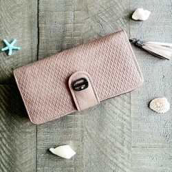 Portofel dama roz prafuit din piele ecologica cu incheietoare tip magnet si accesoriu ciucurei ACPT016 Portofel dama roz prafuit din piele ecologica cu incheietoare tip magnet si accesoriu ciucurei ACPT016