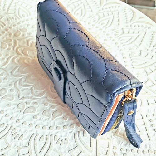 Portofel elegant Bleumarin din piele ecologica cu Fermoar si clapeta cusuta ACPT029