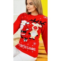 Pulover Dama Rosu de Craciun Marime Universala cu Maneca Lunga Imprimeu Ren si Mos Craciun PLD04 Pulover Dama Rosu de Craciun Marime Universala cu Maneca Lunga Imprimeu Ren si Mos Craciun PLD04