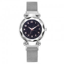 Ceas Dama Casual argintiu cu bratara magnetica si cadran cu sclipici QUARTZ CDQZ063