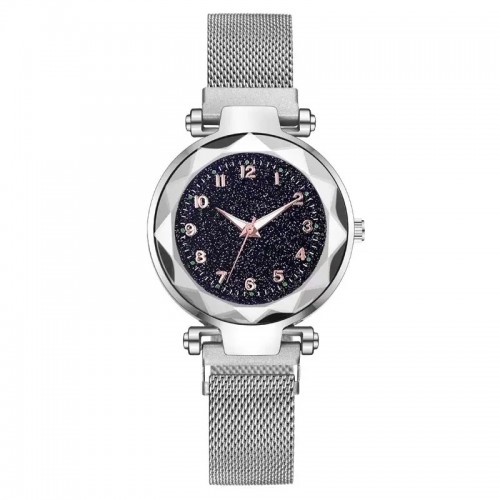 Ceas Dama Casual argintiu cu bratara magnetica si cadran cu sclipici QUARTZ CDQZ063