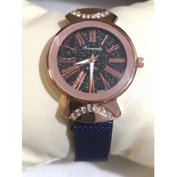 Ceas Dama Casual cu bratara magnetica albastra si cadran cu sclipici QUARTZ CDQZ095