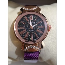 Ceas Dama Casual cu bratara magnetica mov si cadran cu sclipici QUARTZ CDQZ095