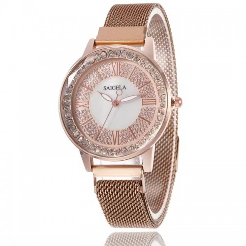 Ceas Dama Elegant Auriu si Alb cu bratara magnetica si cifre romane Collection QUARTZ CDQZ099