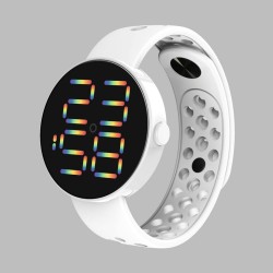 Ceas cu cadran rotund digital si bratara silicon alba reglabila QUARTZ CDQZ111 Ceas cu cadran rotund digital si bratara silicon alba reglabila QUARTZ CDQZ111
