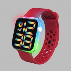 Ceas digital cu lumini cadran patrat si bratara rosie reglabila din silicon QUARTZ CDQZ112 Ceas digital cu lumini cadran patrat si bratara rosie reglabila din silicon QUARTZ CDQZ112
