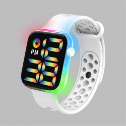 Ceas digital cu lumini cadran patrat si bratara alba reglabila din silicon QUARTZ CDQZ112 Ceas digital cu lumini cadran patrat si bratara alba reglabila din silicon QUARTZ CDQZ112