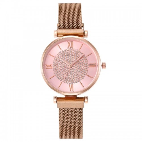 Ceas Dama Elegant Auriu cu cadran Roz si bratara magnetica QUARTZ CDQZ131