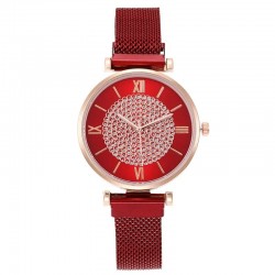 Ceas Dama Elegant  cu cadran Rosu si bratara magnetica QUARTZ CDQZ131 Ceas Dama Elegant  cu cadran Rosu si bratara magnetica QUARTZ CDQZ131