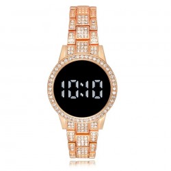 Ceas Dama Luxury roze-auriu cu strasuri pe carcasa si curea cu afisaj led digital CDQZ136