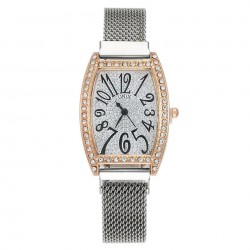 Ceas Dama Elegant Argintiu cu strasuri si  bratara magnetica reglabila QUARTZ CDQZ137