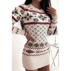 Rochie Dama Tricotata alba imprimeu tematica de Craciun Marime Universala  RCD13 Rochie Dama Tricotata alba imprimeu tematica de Craciun Marime Universala  RCD13