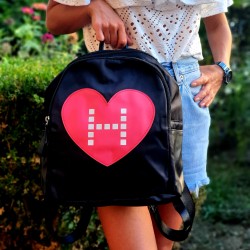 Rucsac dama negru cu design inima si litera ACRD068 Rucsac dama negru cu design inima si litera ACRD068