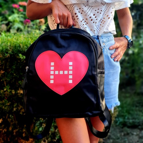 Rucsac dama negru cu design inima si litera ACRD068