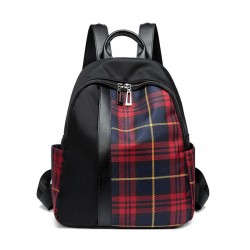 Rucsac Dama din material impemeabil cu carouri rosu si dunga din piele eco ACRD185 Rucsac Dama din material impemeabil cu carouri rosu si dunga din piele eco ACRD185