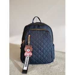 Rucsac fashion albastru din material textil impermeabil cusaturi fine geometrice si breloc fashion cu ursulet ACRD259 Rucsac fashion albastru din material textil impermeabil cusaturi fine geometrice si breloc fashion cu ursulet ACRD259