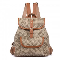 Rucsac Fashion bej cu maro din piele eco cu buzunar exterior si catarama  ACRD305 Rucsac Fashion bej cu maro din piele eco cu buzunar exterior si catarama  ACRD305