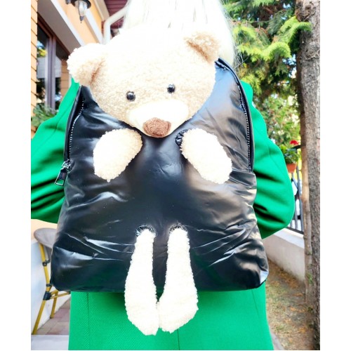 Rucsac dama negru fashion material matlasat si ursulet de plus ACRD332