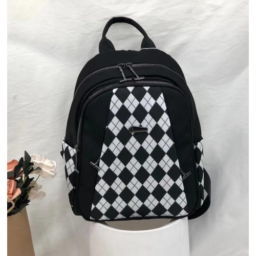 Rucsac Fashion negru din piele eco cu imprimeu romb bareta detasabila ACRD342
