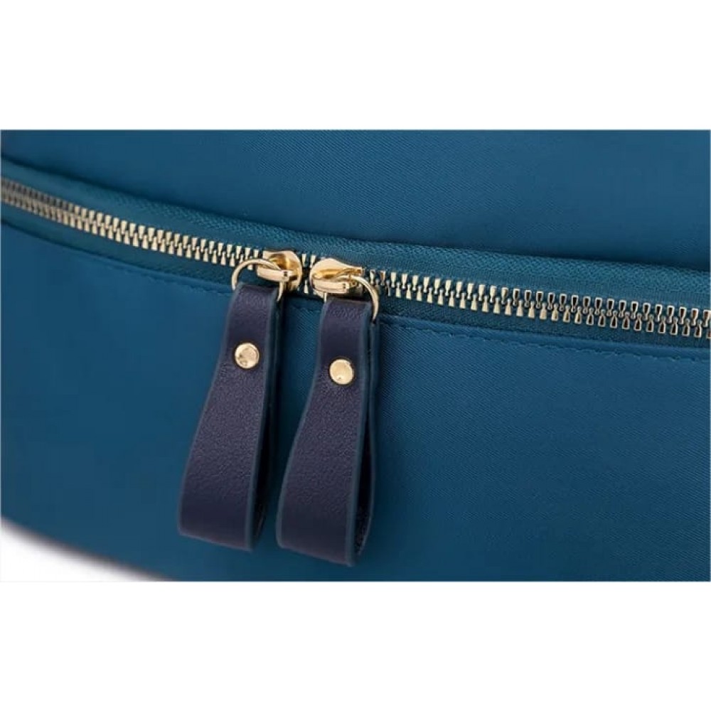 Rucsac dama albastru fashion din material textil impermeabil si buzunar orizontal ACRD354