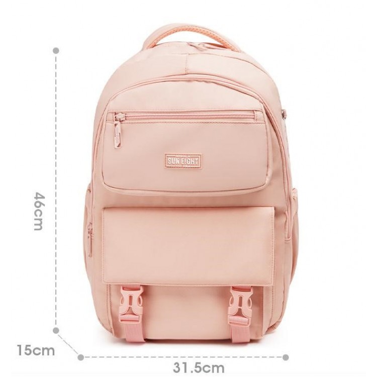 Ghiozdan tip Rucsac roz din material textil impermeabil cu buzunare multiple si catarame ACRD378