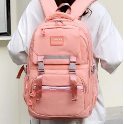 Ghiozdan tip Rucsac roz din material textil impermeabil cu buzunare multiple si catarame ACRD379 Ghiozdan tip Rucsac roz din material textil impermeabil cu buzunare multiple si catarame ACRD379
