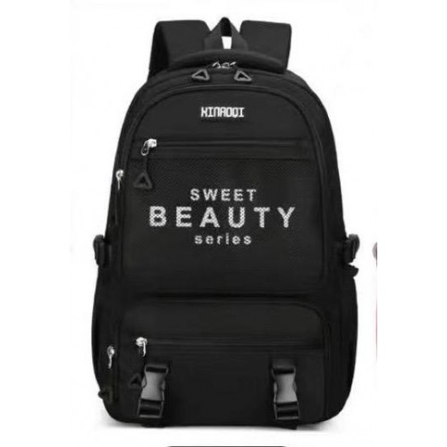 Ghiozdan tip Rucsac negru din material textil impermeabil cu buzunare multiple si catarame ACRD380