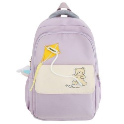 Ghiozdan tip Rucsac mov lila din material textil impermeabil cu buzunare multiple  accesoriu penar ACRD387 Ghiozdan tip Rucsac mov lila din material textil impermeabil cu buzunare multiple  accesoriu penar ACRD387