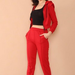 Trening  Dama sport casual rosu compus din hanorac scurt si pantaloni de trening cu talie inalta TND035 Trening  Dama sport casual rosu compus din hanorac scurt si pantaloni de trening cu talie inalta TND035