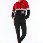 Trening Dama sport casual rosu compus din hanorac scurt si pantaloni de trening cu talie inalta TND036