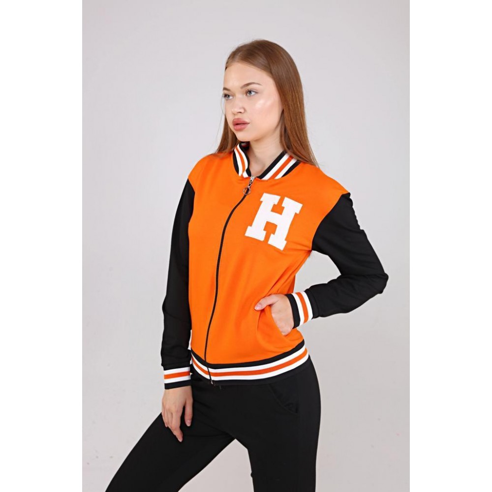 Trening Dama sport casual orange compus din hanorac si pantaloni de trening cu talie inalta TND057