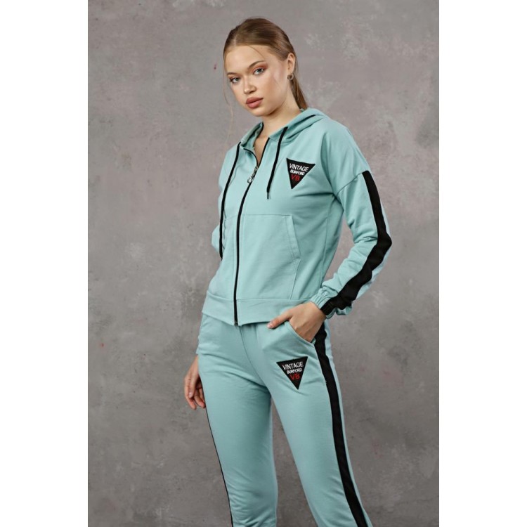 Trening Dama sport casual turquoise compus din hanorac si pantaloni de trening cu talie inalta TND058