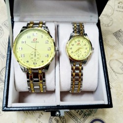Set 2 Ceasuri pentru Cupluri Geneva cu bratara metalica argintiu cu auriu si cadran galben + Cutie Cadou SBD10 Set 2 Ceasuri pentru Cupluri Geneva cu bratara metalica argintiu cu auriu si cadran galben + Cutie Cadou SBD10