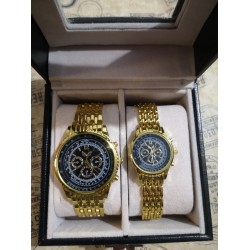 Set 2 Ceasuri pentru Cupluri Ulysses  cu bratara metalica aurie si cadran negru + Cutie Cadou SBD20 Set 2 Ceasuri pentru Cupluri Ulysses  cu bratara metalica aurie si cadran negru + Cutie Cadou SBD20